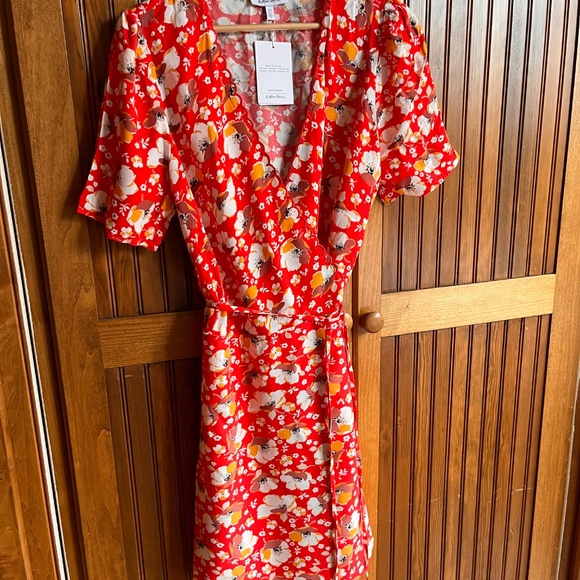 NWT & Other Stories Red Floral Wrap Dress Size 12 Nordstrom - Picture 4 of 7